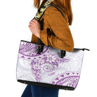 Polynesian Pattern With Plumeria Flowers Leather Tote Bag Purple LT05 Purple - Polynesian Pride