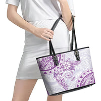 Polynesian Pattern With Plumeria Flowers Leather Tote Bag Purple LT05 - Polynesian Pride