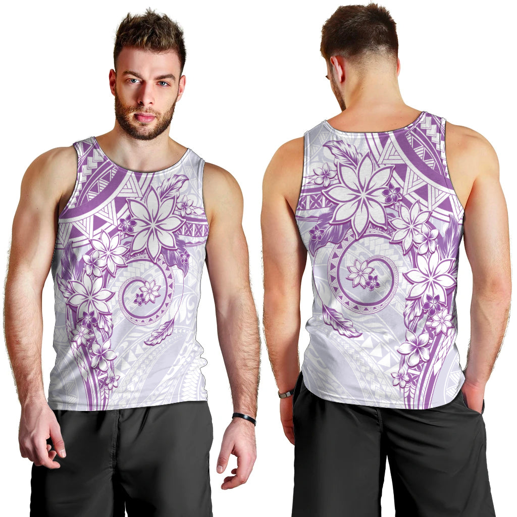 Polynesian Pattern With Plumeria Flowers Men Tank Top Purple LT05 - Polynesian Pride
