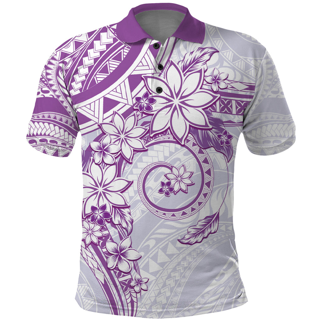 Polynesian Pattern With Plumeria Flowers Polo Shirt Purple