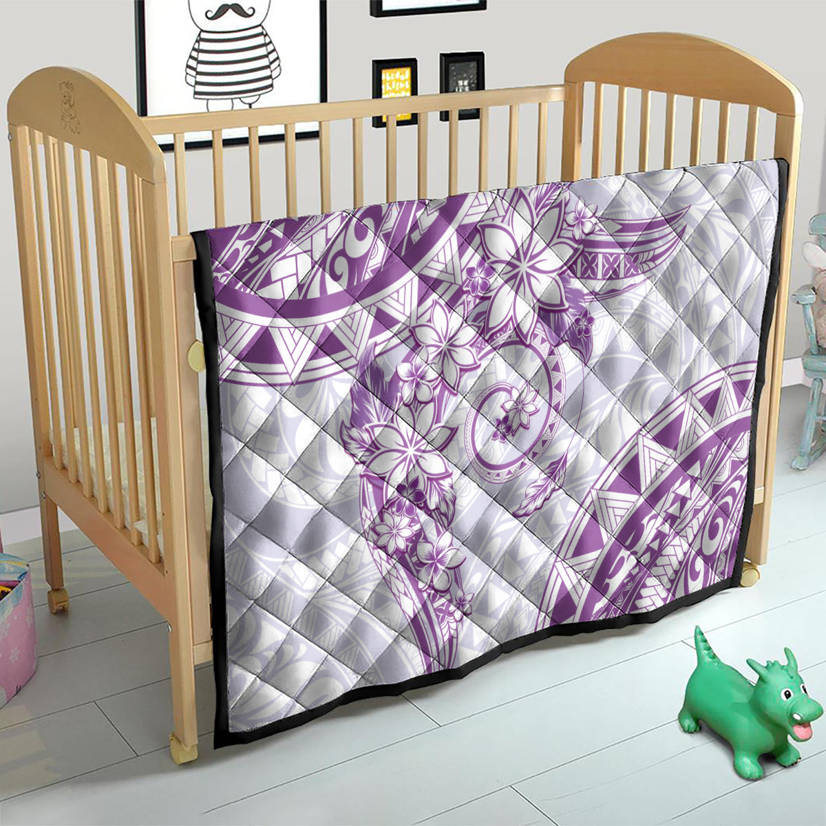 Polynesian Pattern With Plumeria Flowers Quilt Purple