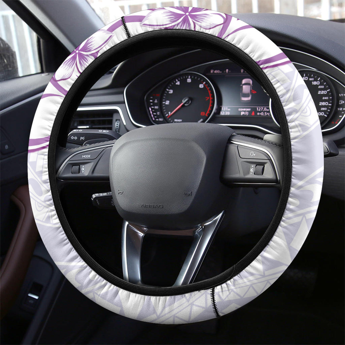 Polynesian Pattern With Plumeria Flowers Steering Wheel Cover Purple LT05 - Polynesian Pride