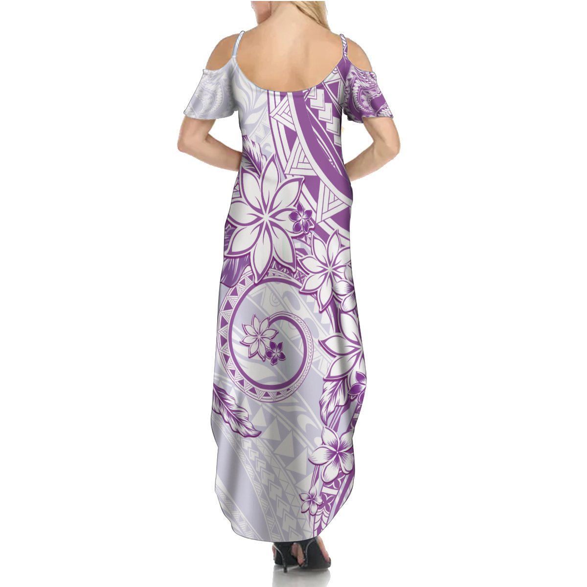 Polynesian Pattern With Plumeria Flowers Summer Maxi Dress Purple LT05 - Polynesian Pride