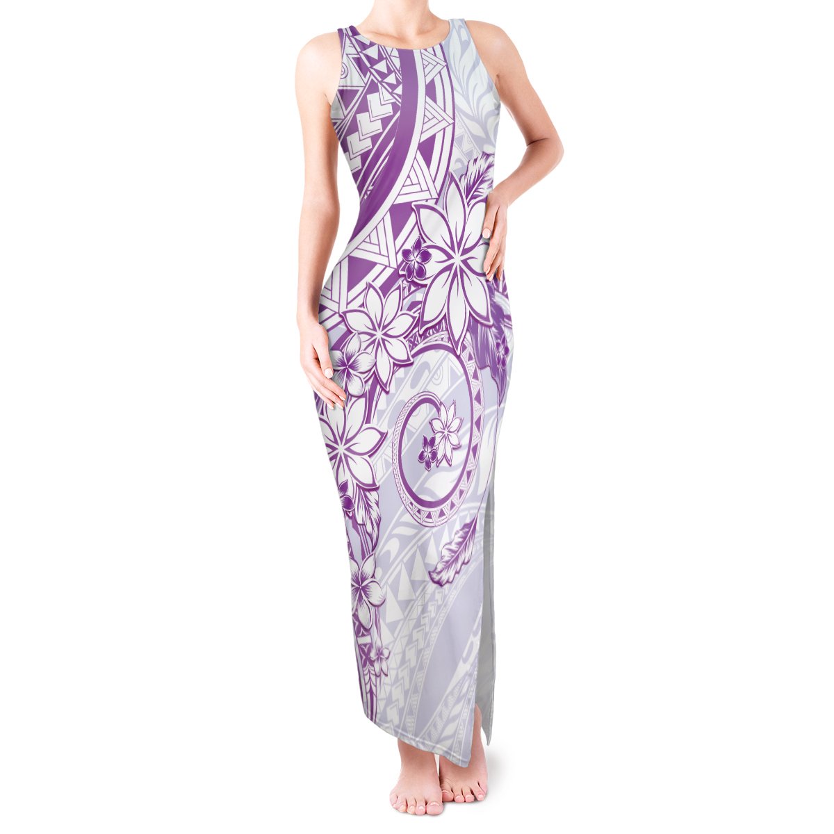 Polynesian Pattern With Plumeria Flowers Tank Maxi Dress Purple LT05 Women Purple - Polynesian Pride