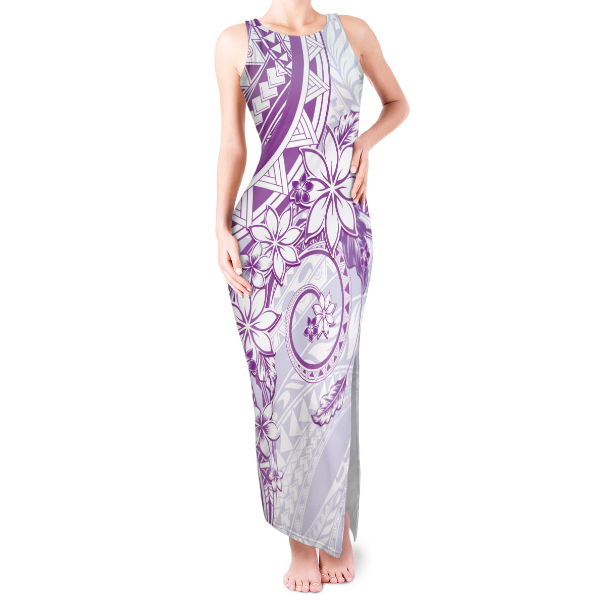 Polynesian Pattern With Plumeria Flowers Tank Maxi Dress Purple