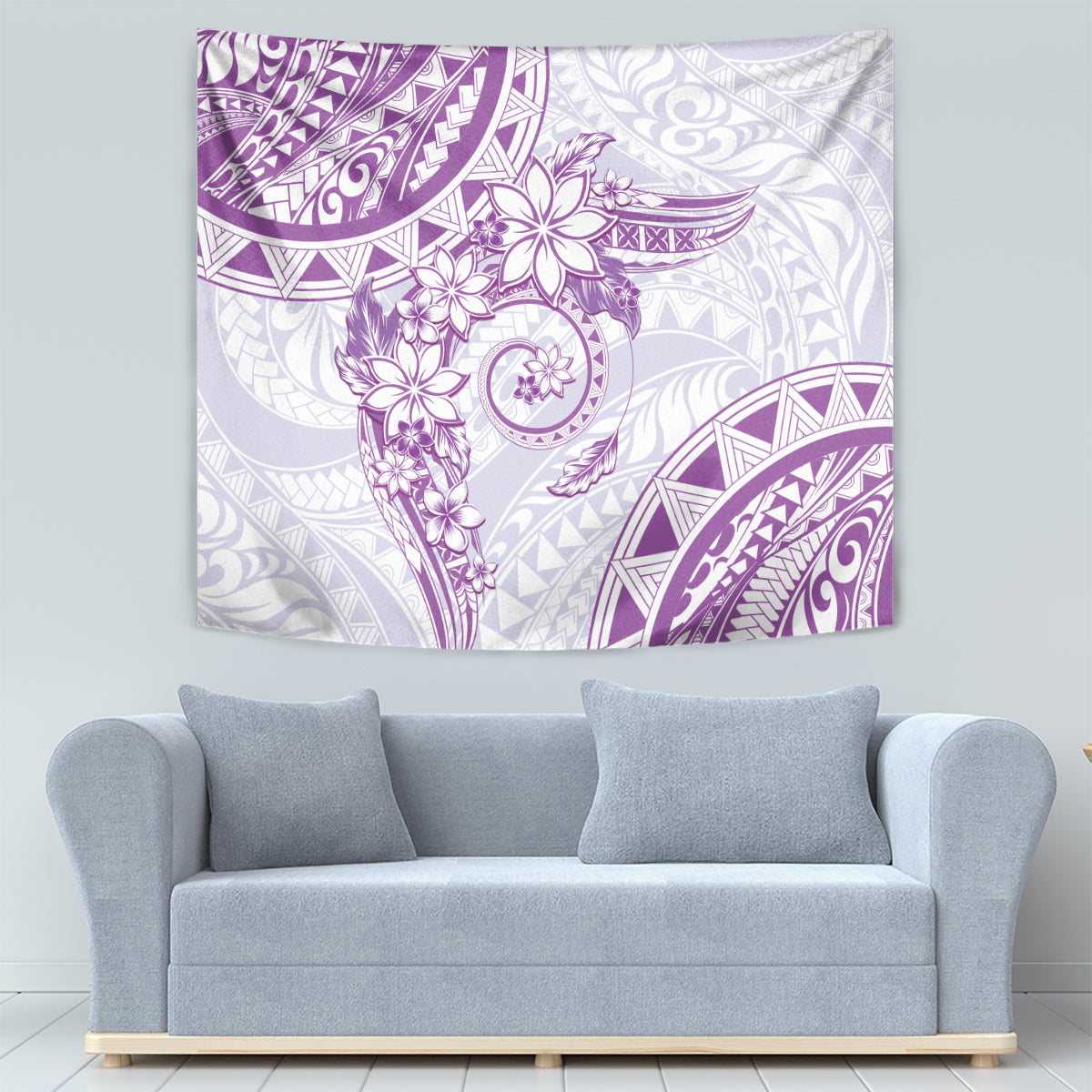 Polynesian Pattern With Plumeria Flowers Tapestry Purple LT05 - Polynesian Pride
