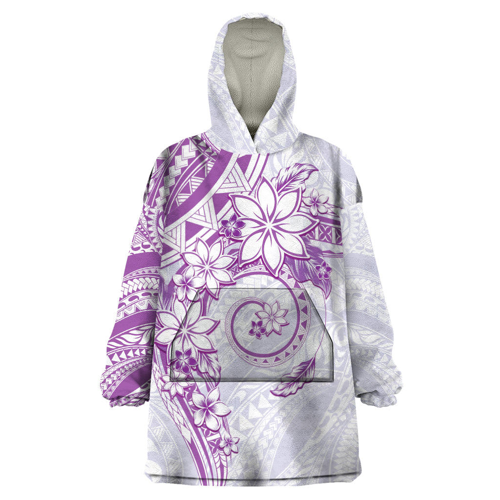 Polynesian Pattern With Plumeria Flowers Wearable Blanket Hoodie Purple LT05 One Size Purple - Polynesian Pride