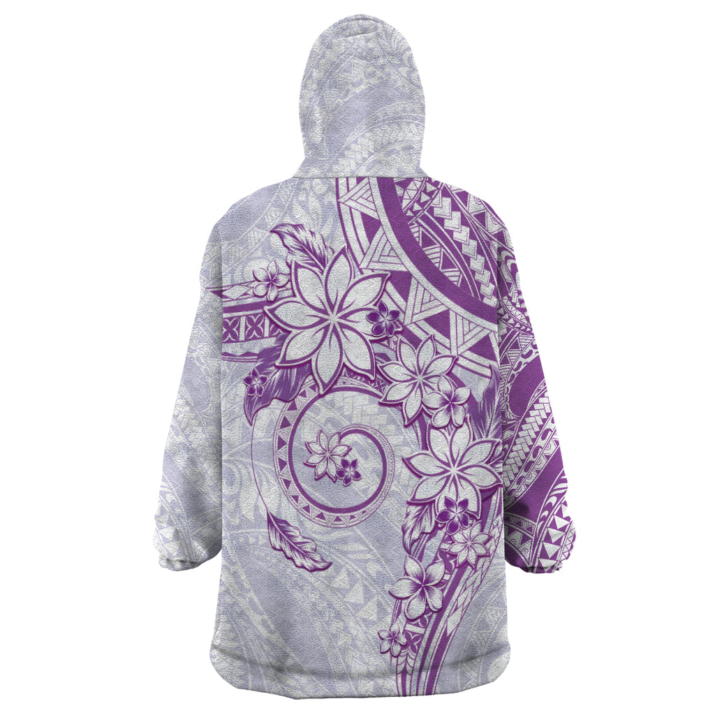 Polynesian Pattern With Plumeria Flowers Wearable Blanket Hoodie Purple LT05 - Polynesian Pride