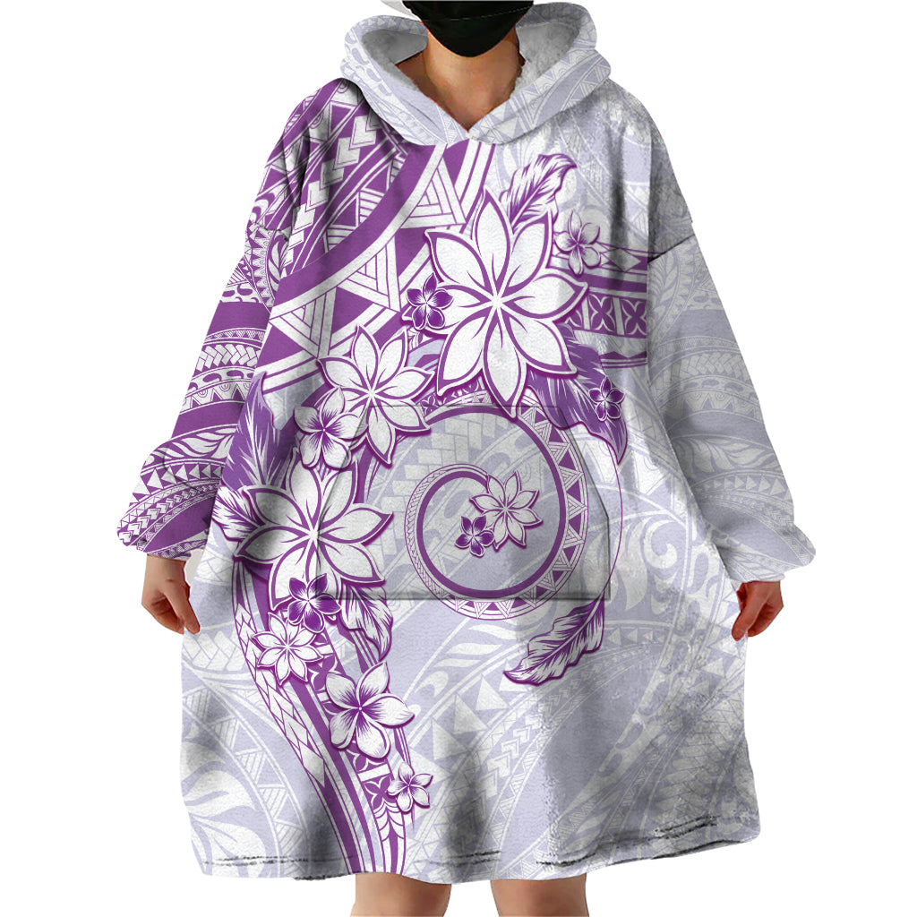 Polynesian Pattern With Plumeria Flowers Wearable Blanket Hoodie Purple LT05 - Polynesian Pride