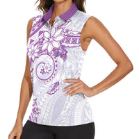 Polynesian Pattern With Plumeria Flowers Women Sleeveless Polo Shirt Purple