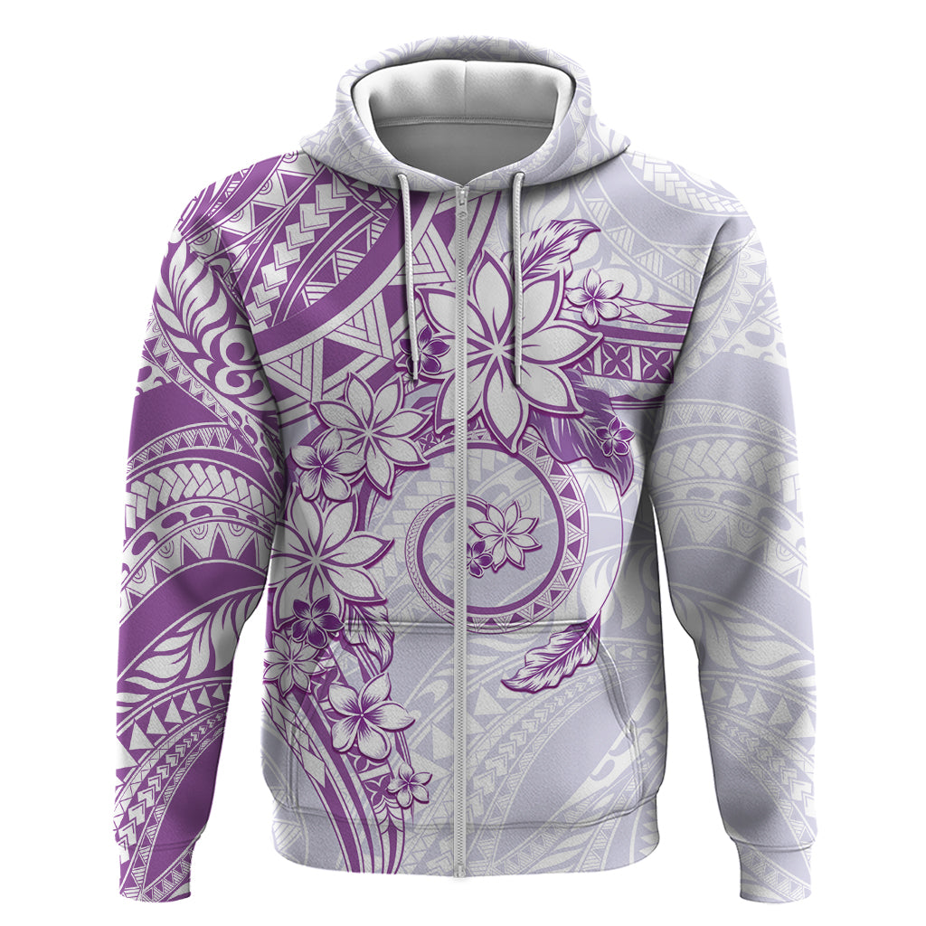 Polynesian Pattern With Plumeria Flowers Zip Hoodie Purple