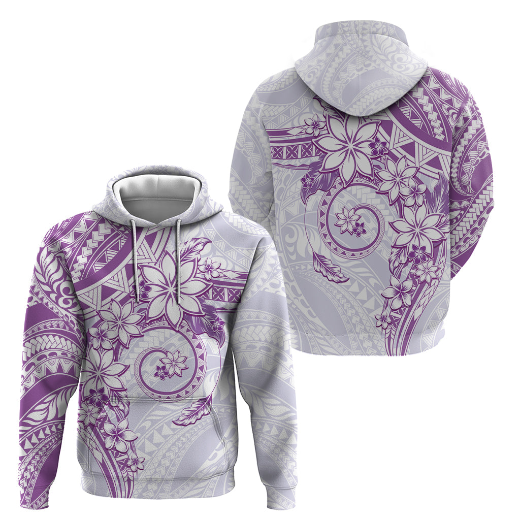 Polynesian Pattern With Plumeria Flowers Zip Hoodie Purple