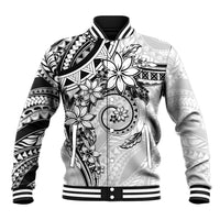 Polynesian Pattern With Plumeria Flowers Baseball Jacket White LT05 Unisex White - Polynesian Pride