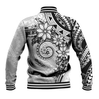 Polynesian Pattern With Plumeria Flowers Baseball Jacket White LT05 - Polynesian Pride