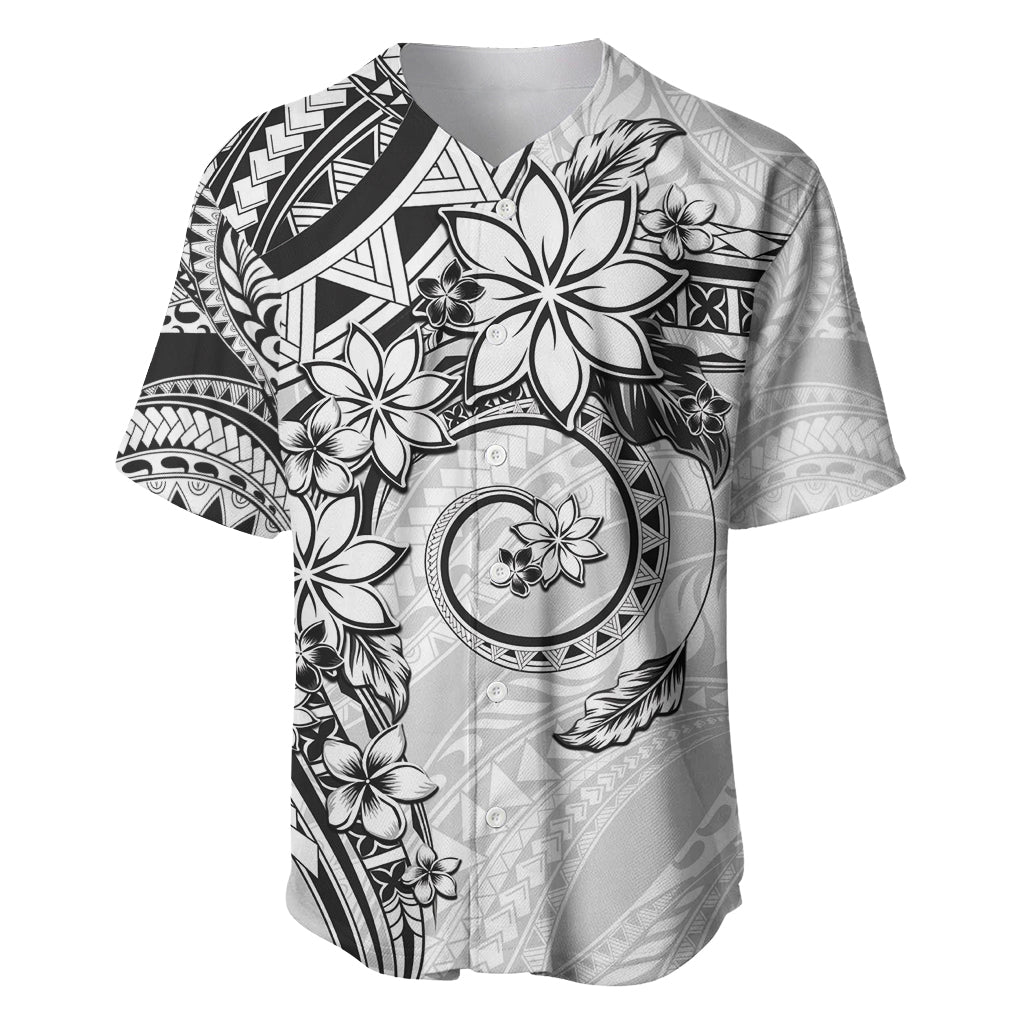 Polynesian Pattern With Plumeria Flowers Baseball Jersey White