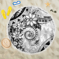 Polynesian Pattern With Plumeria Flowers Beach Blanket White LT05 One Size 150cm White - Polynesian Pride