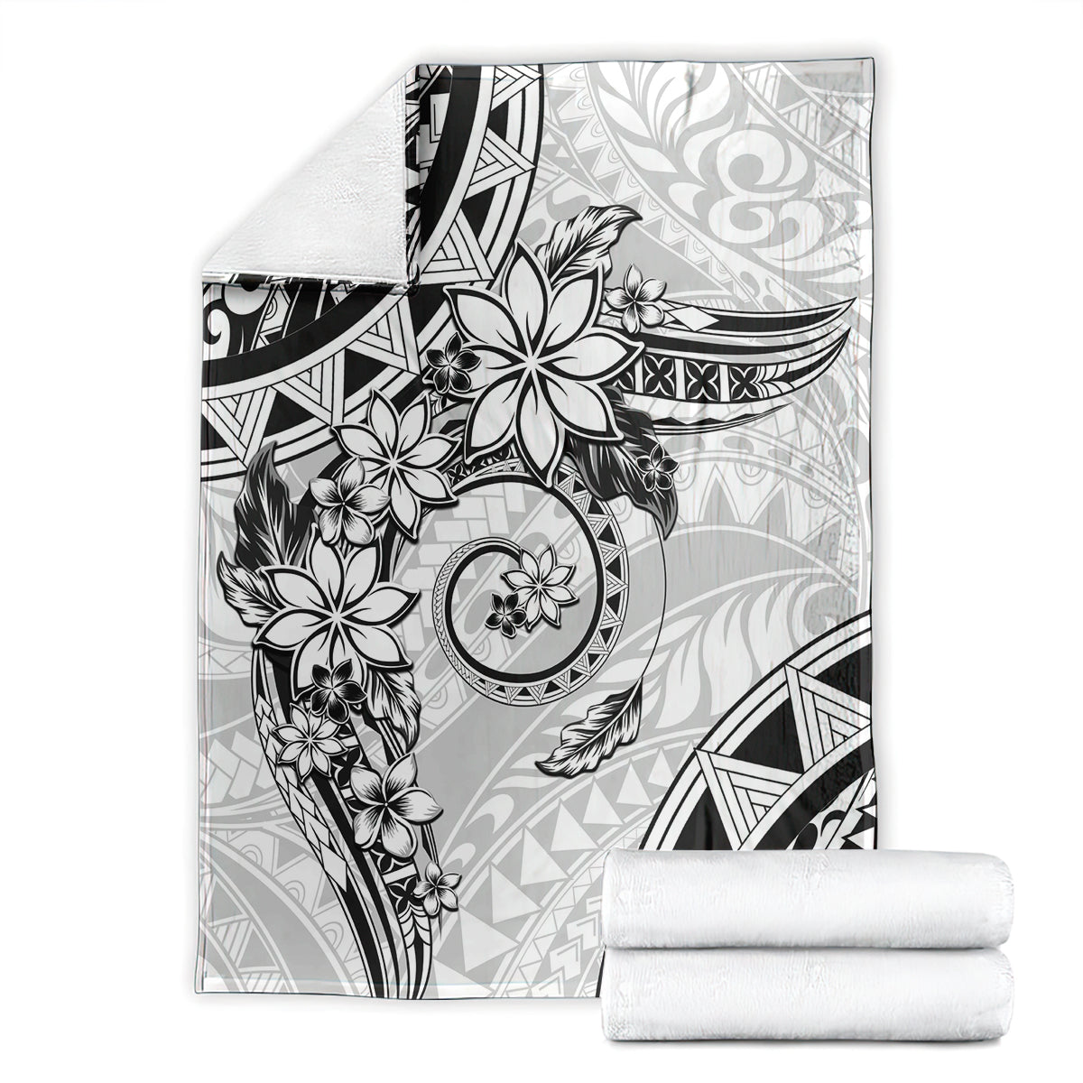 Polynesian Pattern With Plumeria Flowers Blanket White LT05 - Polynesian Pride