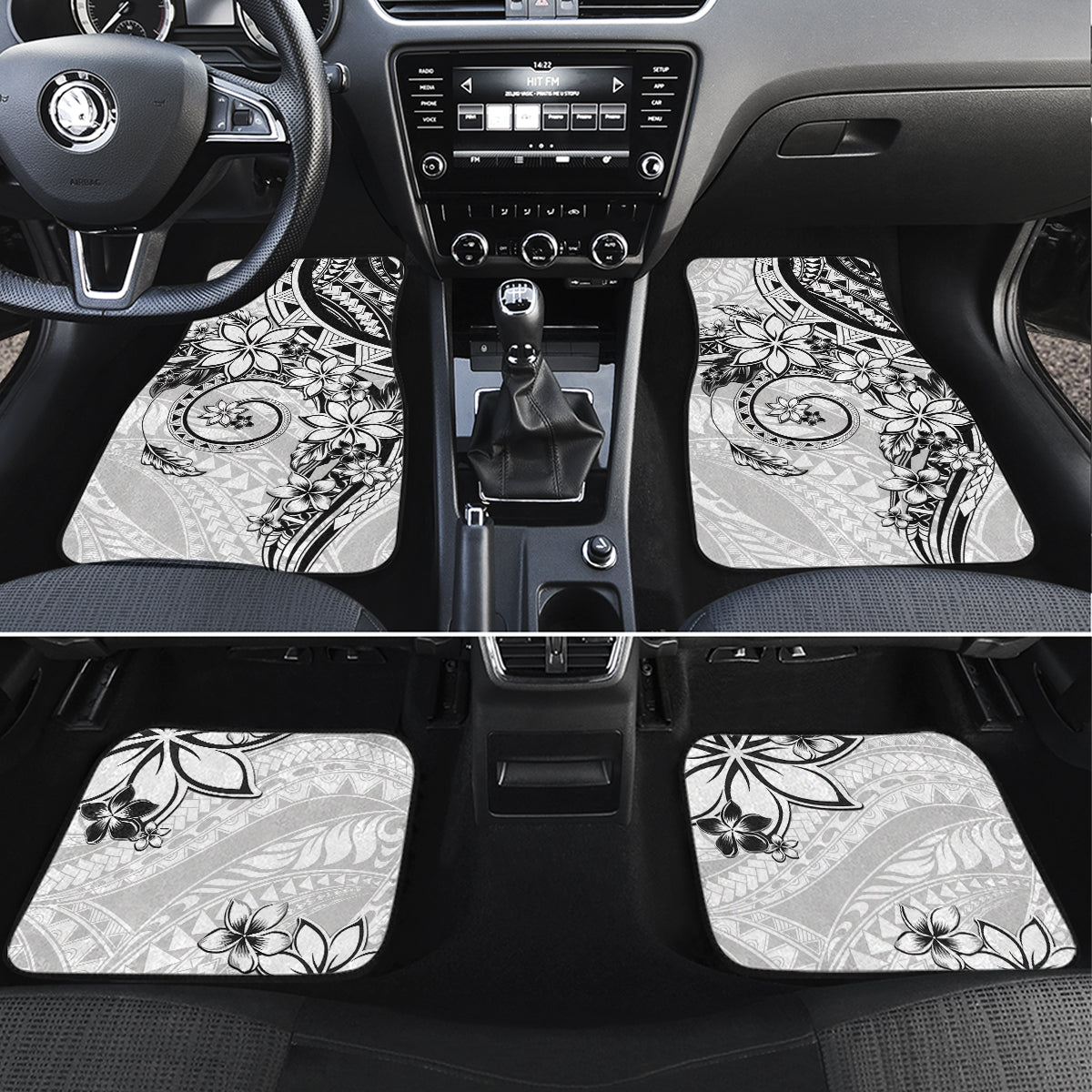 Polynesian Pattern With Plumeria Flowers Car Mats White LT05 Set 4pcs White - Polynesian Pride
