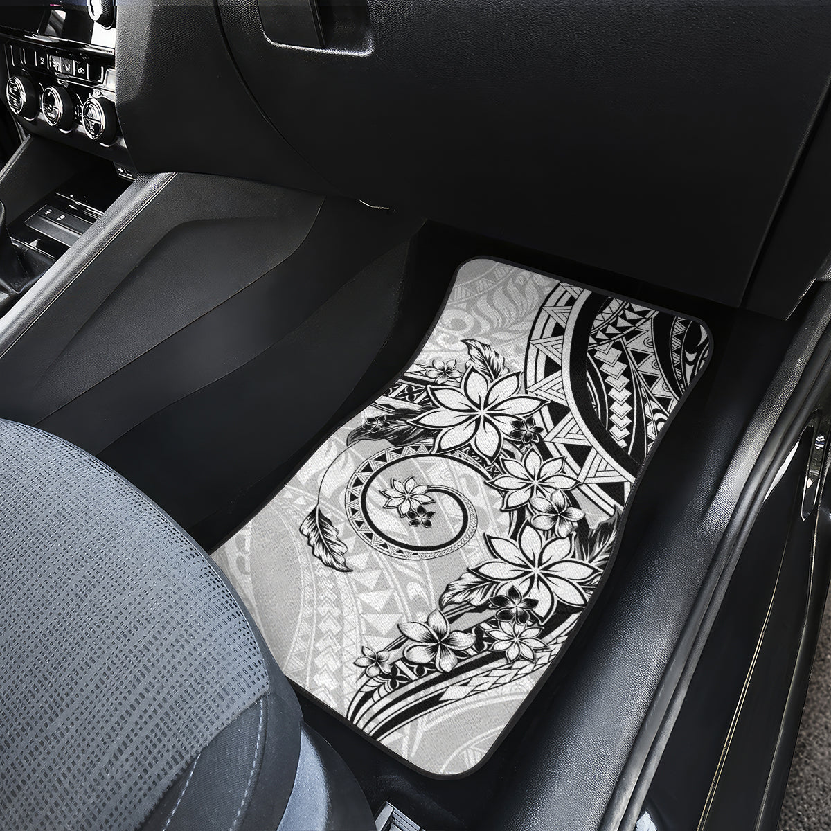 Polynesian Pattern With Plumeria Flowers Car Mats White LT05 - Polynesian Pride