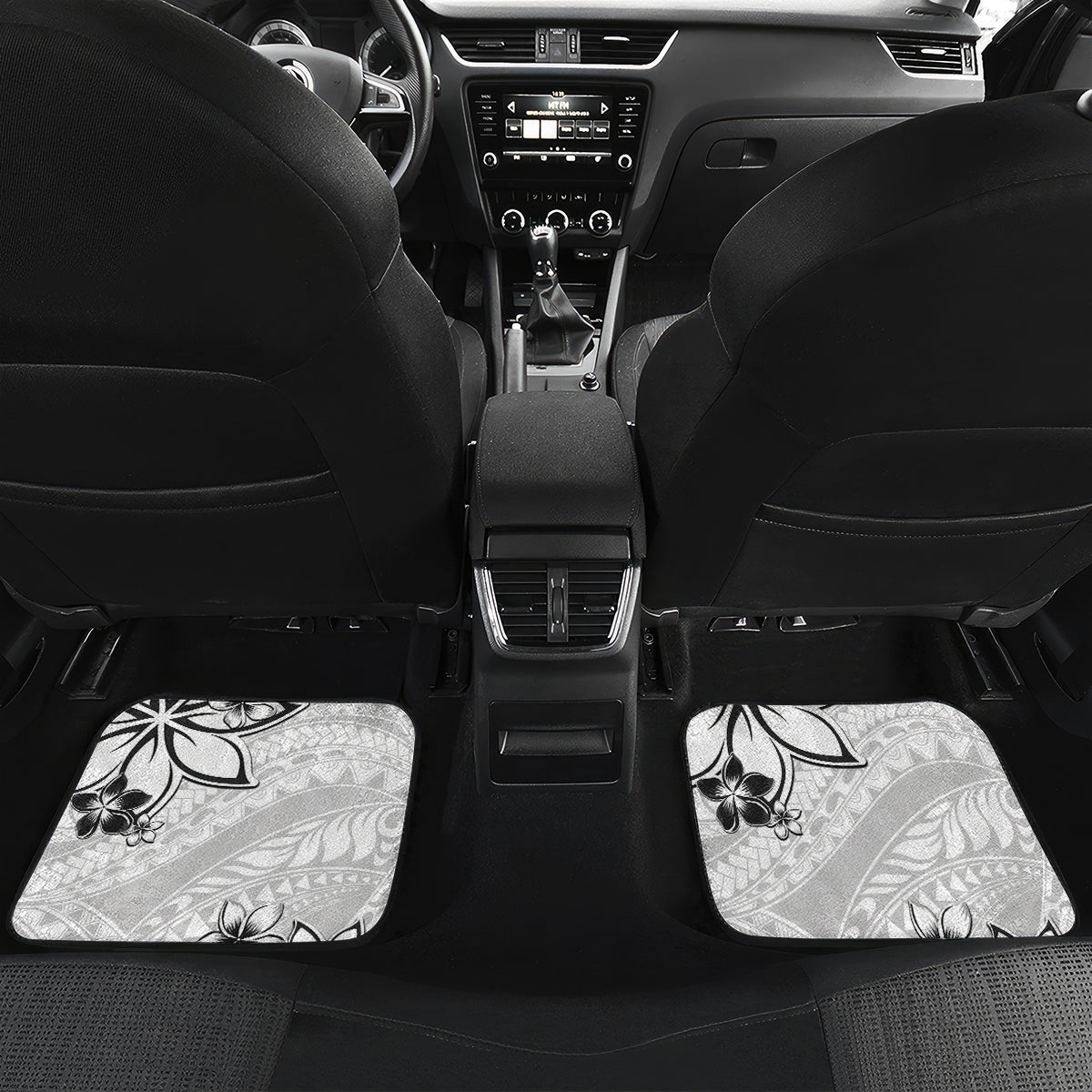 Polynesian Pattern With Plumeria Flowers Car Mats White LT05 Set 2pcs - Back White - Polynesian Pride