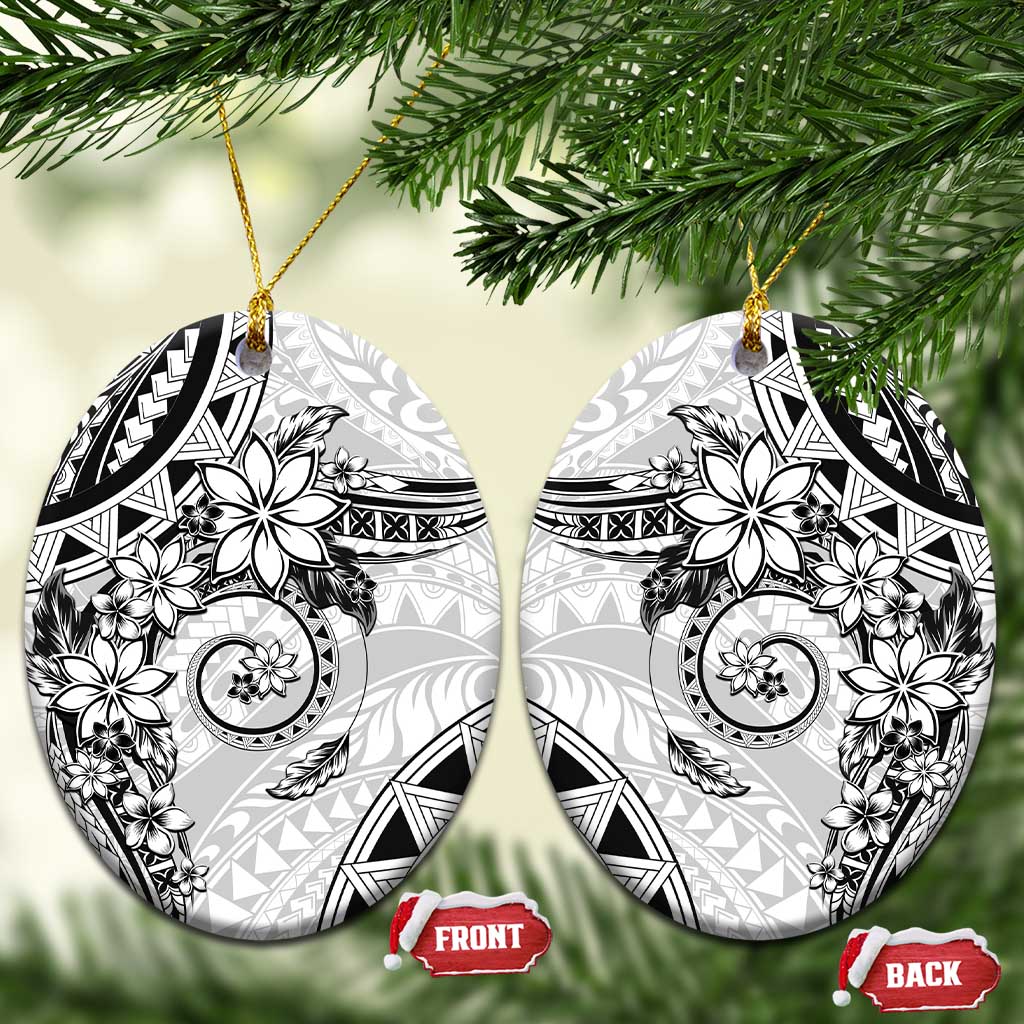 Polynesian Pattern With Plumeria Flowers Ceramic Ornament White LT05 Oval White - Polynesian Pride