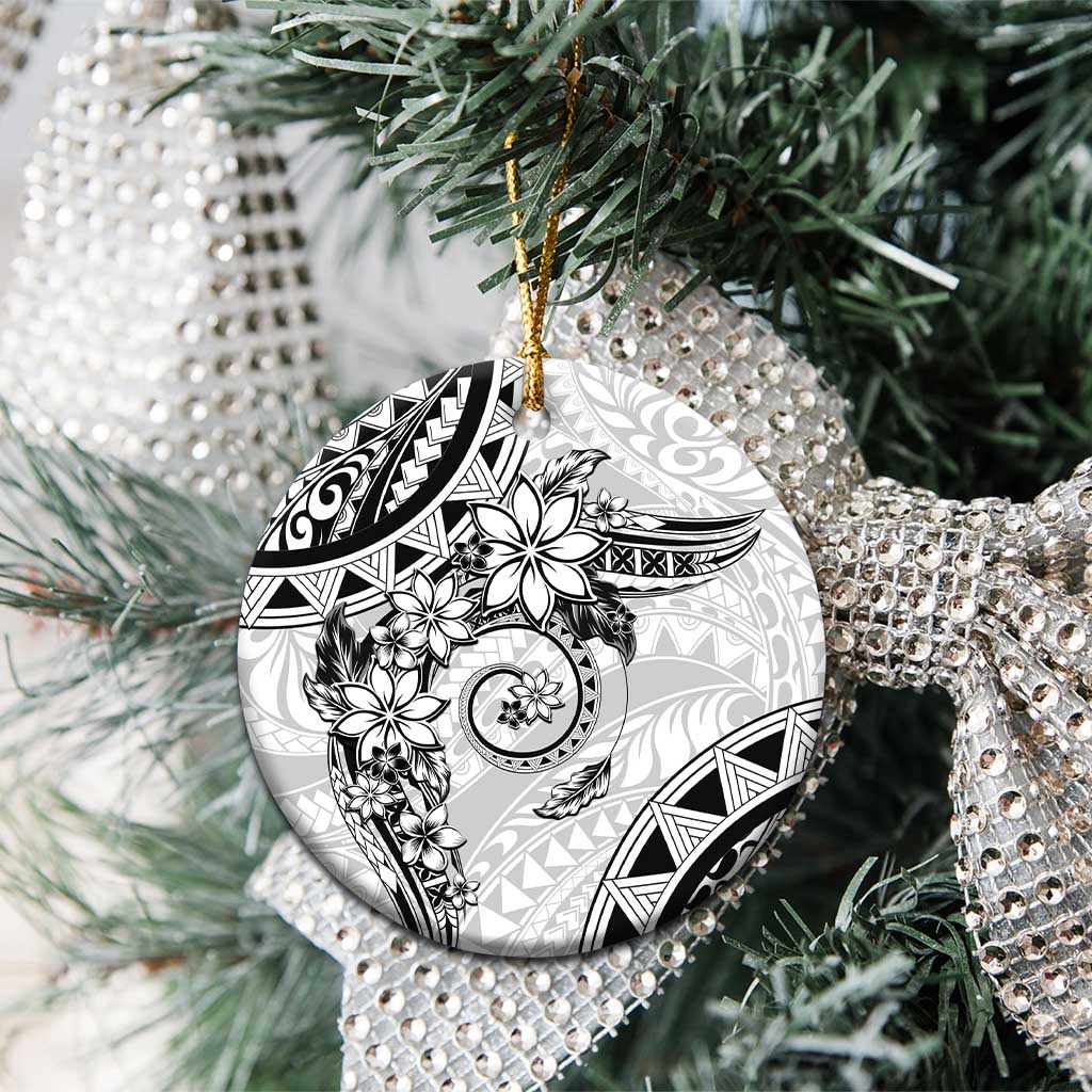 Polynesian Pattern With Plumeria Flowers Ceramic Ornament White LT05 - Polynesian Pride