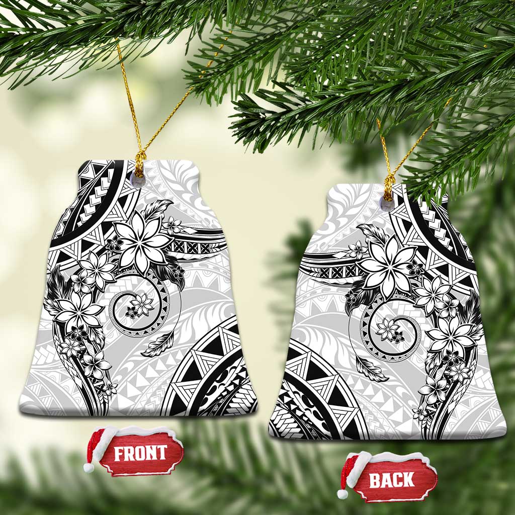 Polynesian Pattern With Plumeria Flowers Ceramic Ornament White LT05 Bell Flake White - Polynesian Pride