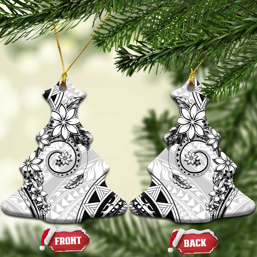 Polynesian Pattern With Plumeria Flowers Ceramic Ornament White LT05 Christmas Tree White - Polynesian Pride