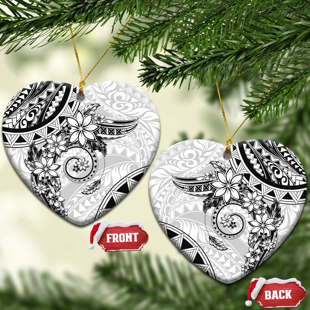 Polynesian Pattern With Plumeria Flowers Ceramic Ornament White LT05 Heart White - Polynesian Pride