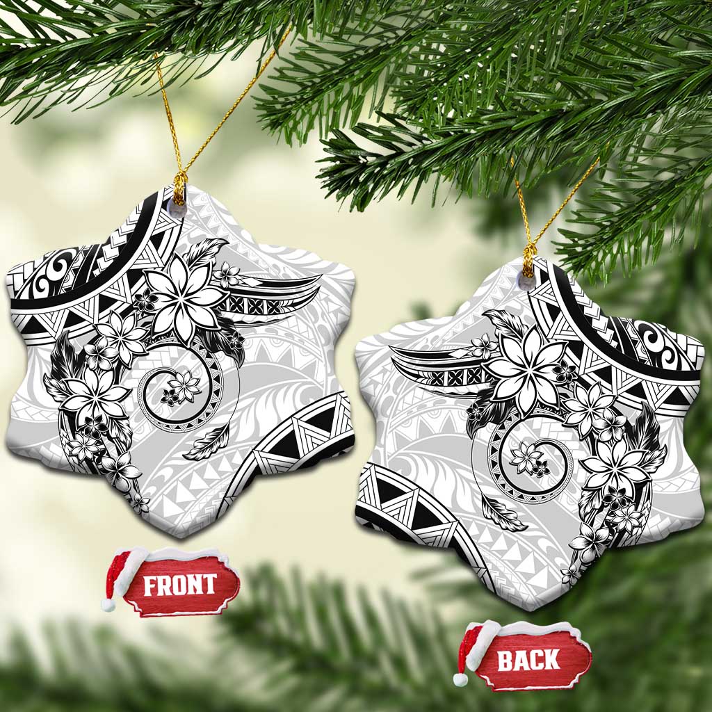 Polynesian Pattern With Plumeria Flowers Ceramic Ornament White LT05 Snow Flake White - Polynesian Pride