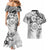 Polynesian Pattern With Plumeria Flowers Couples Matching Mermaid Dress and Hawaiian Shirt White