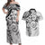 Polynesian Pattern With Plumeria Flowers Couples Matching Off Shoulder Maxi Dress and Hawaiian Shirt White