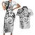 Polynesian Pattern With Plumeria Flowers Couples Matching Short Sleeve Bodycon Dress and Hawaiian Shirt White