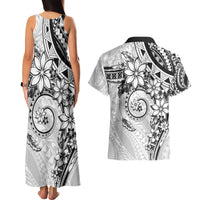 Polynesian Pattern With Plumeria Flowers Couples Matching Tank Maxi Dress and Hawaiian Shirt White LT05 - Polynesian Pride