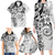 Polynesian Pattern With Plumeria Flowers Family Matching Long Sleeve Bodycon Dress and Hawaiian Shirt White