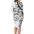 Polynesian Pattern With Plumeria Flowers Family Matching Long Sleeve Bodycon Dress and Hawaiian Shirt White