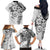 Polynesian Pattern With Plumeria Flowers Family Matching Off The Shoulder Long Sleeve Dress and Hawaiian Shirt White