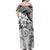 Polynesian Pattern With Plumeria Flowers Family Matching Off Shoulder Maxi Dress and Hawaiian Shirt White