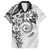 Polynesian Pattern With Plumeria Flowers Family Matching Off Shoulder Short Dress and Hawaiian Shirt White