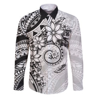 Polynesian Pattern With Plumeria Flowers Family Matching Puletasi and Hawaiian Shirt White LT05 Dad's Shirt - Long Sleeve White - Polynesian Pride