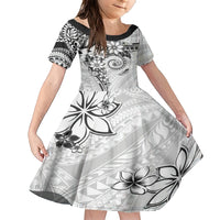 Polynesian Pattern With Plumeria Flowers Family Matching Short Sleeve Bodycon Dress and Hawaiian Shirt White LT05 Daughter's Dress White - Polynesian Pride
