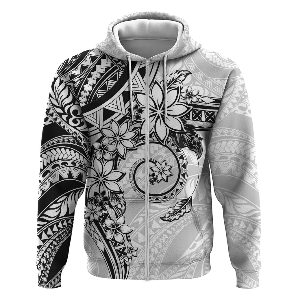 Polynesian Pattern With Plumeria Flowers Hoodie White LT05 Zip Hoodie White - Polynesian Pride