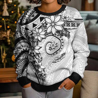 Polynesian Pattern With Plumeria Flowers Kid Ugly Christmas Sweater White