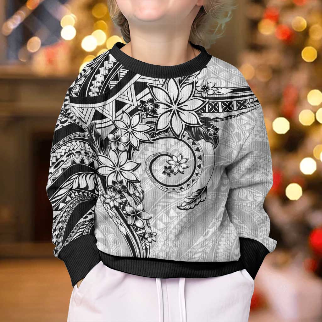 Polynesian Pattern With Plumeria Flowers Kid Ugly Christmas Sweater White