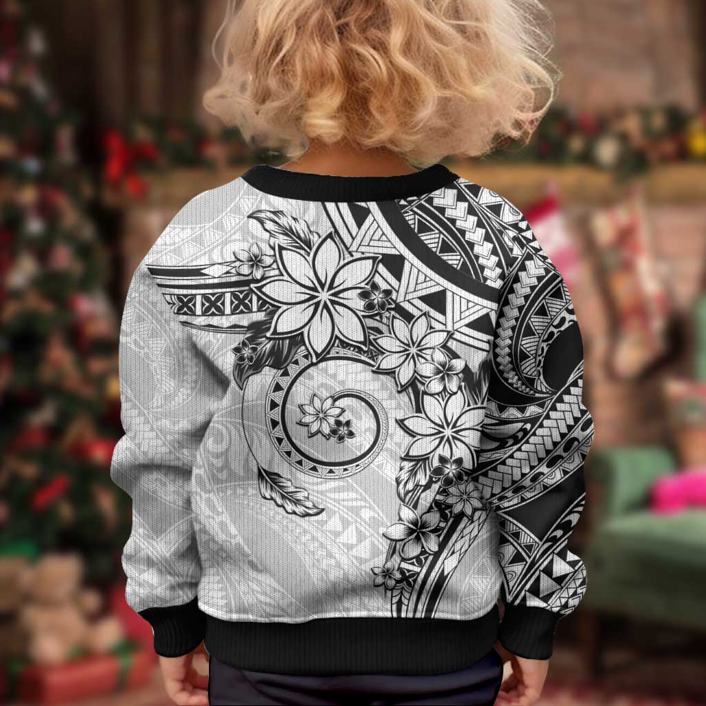 Polynesian Pattern With Plumeria Flowers Kid Ugly Christmas Sweater White