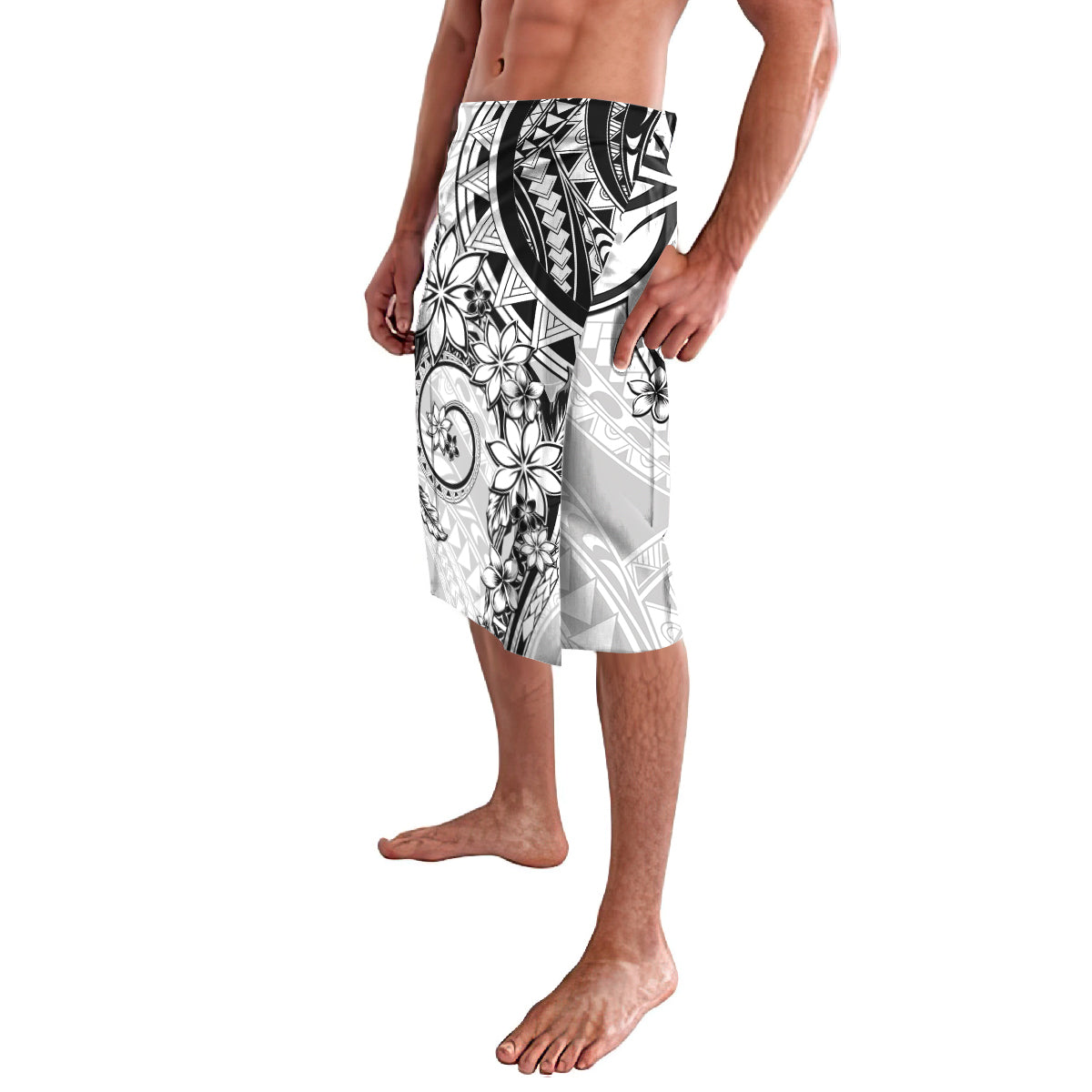 Polynesian Pattern With Plumeria Flowers Lavalava White LT05 - Polynesian Pride