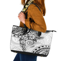 Polynesian Pattern With Plumeria Flowers Leather Tote Bag White LT05 White - Polynesian Pride