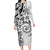 Polynesian Pattern With Plumeria Flowers Long Sleeve Bodycon Dress White