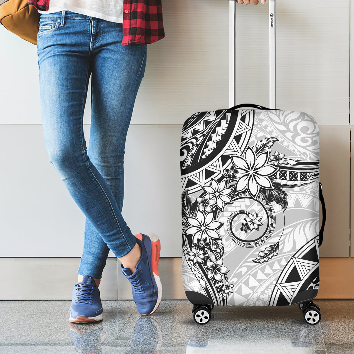 Polynesian Pattern With Plumeria Flowers Luggage Cover White