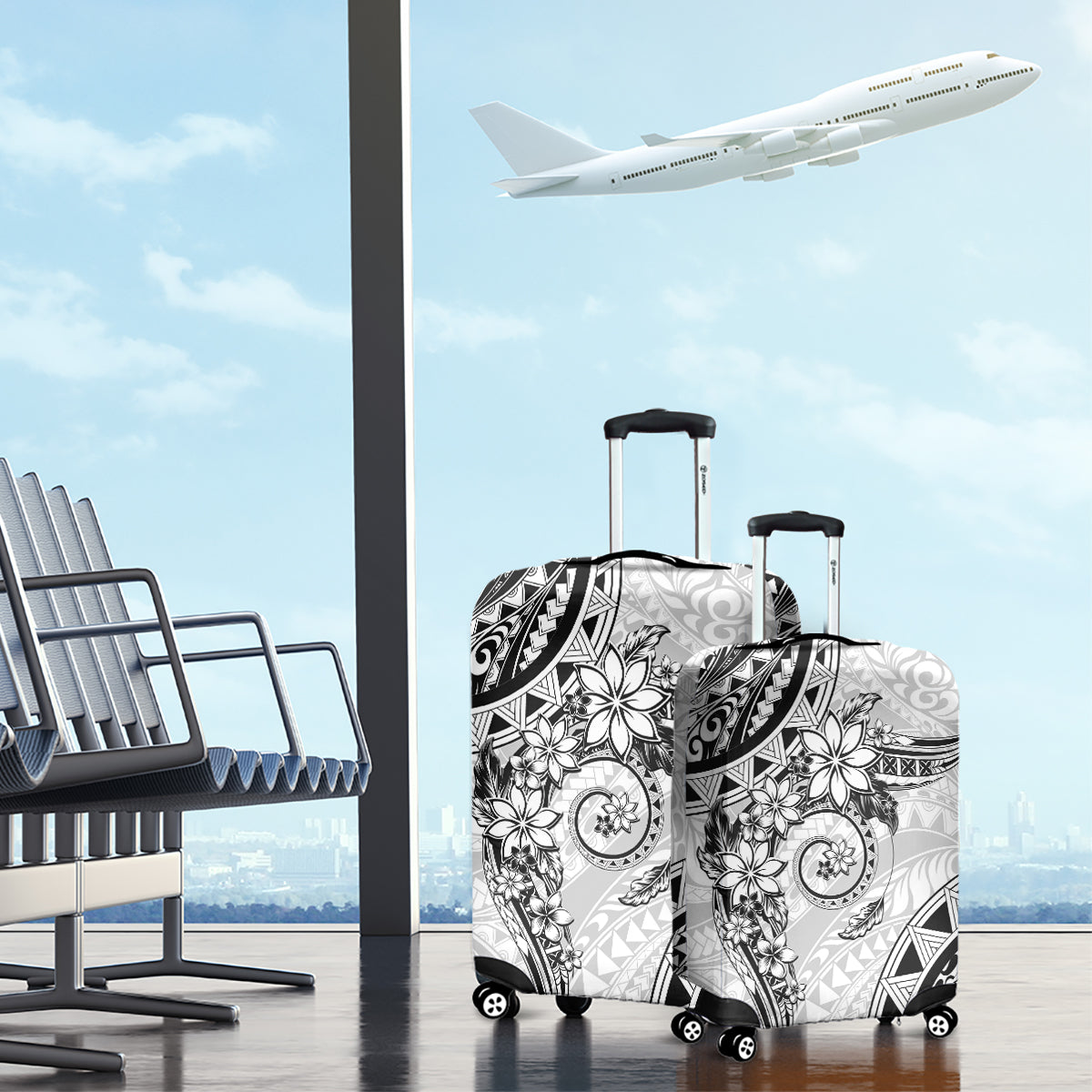 Polynesian Pattern With Plumeria Flowers Luggage Cover White